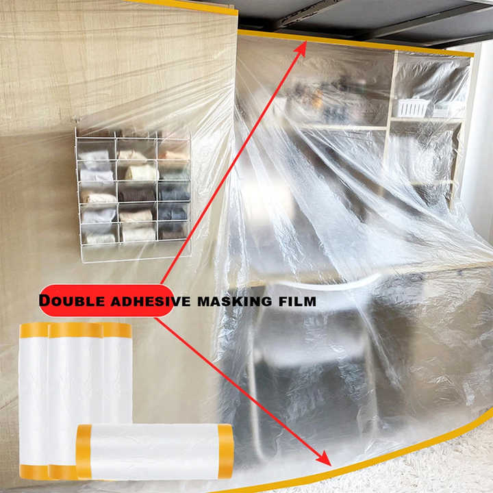 Indoor Masking Film 4x300 Mts Pre-Taped Masking Film for Car Paint