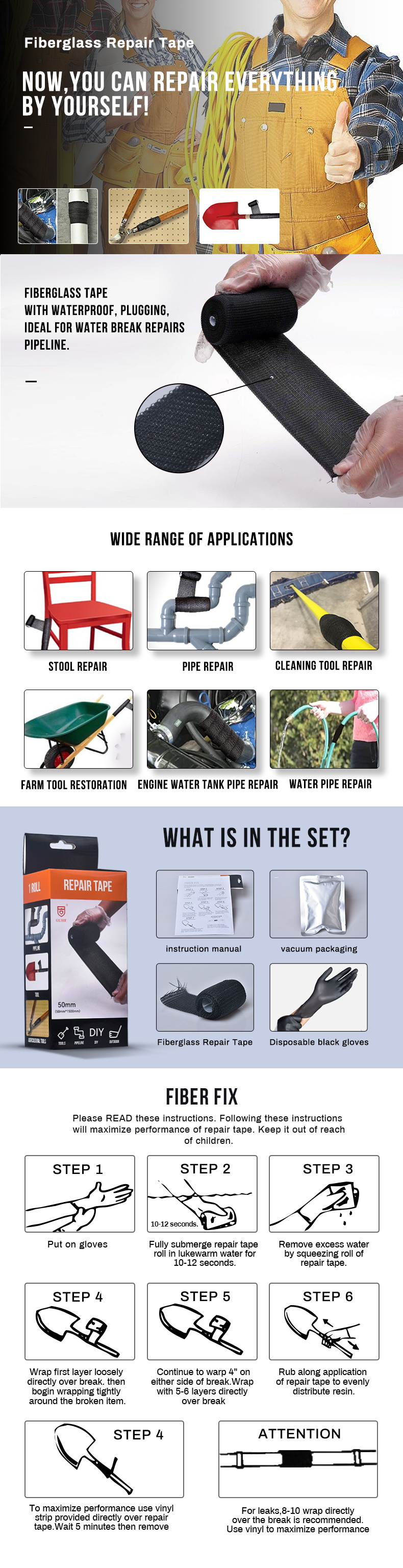 FiberFix Repair Wrap - Permanent Waterproof Repair Tape 100x Stronger Than Duct Tape 2"
