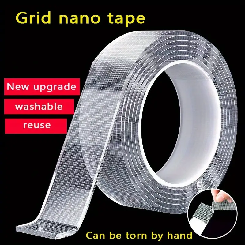 Free Sample 9.84 FT/16.4FT Sided Transparent Reusable Mesh Nano Tape Mounting Objects on Walls