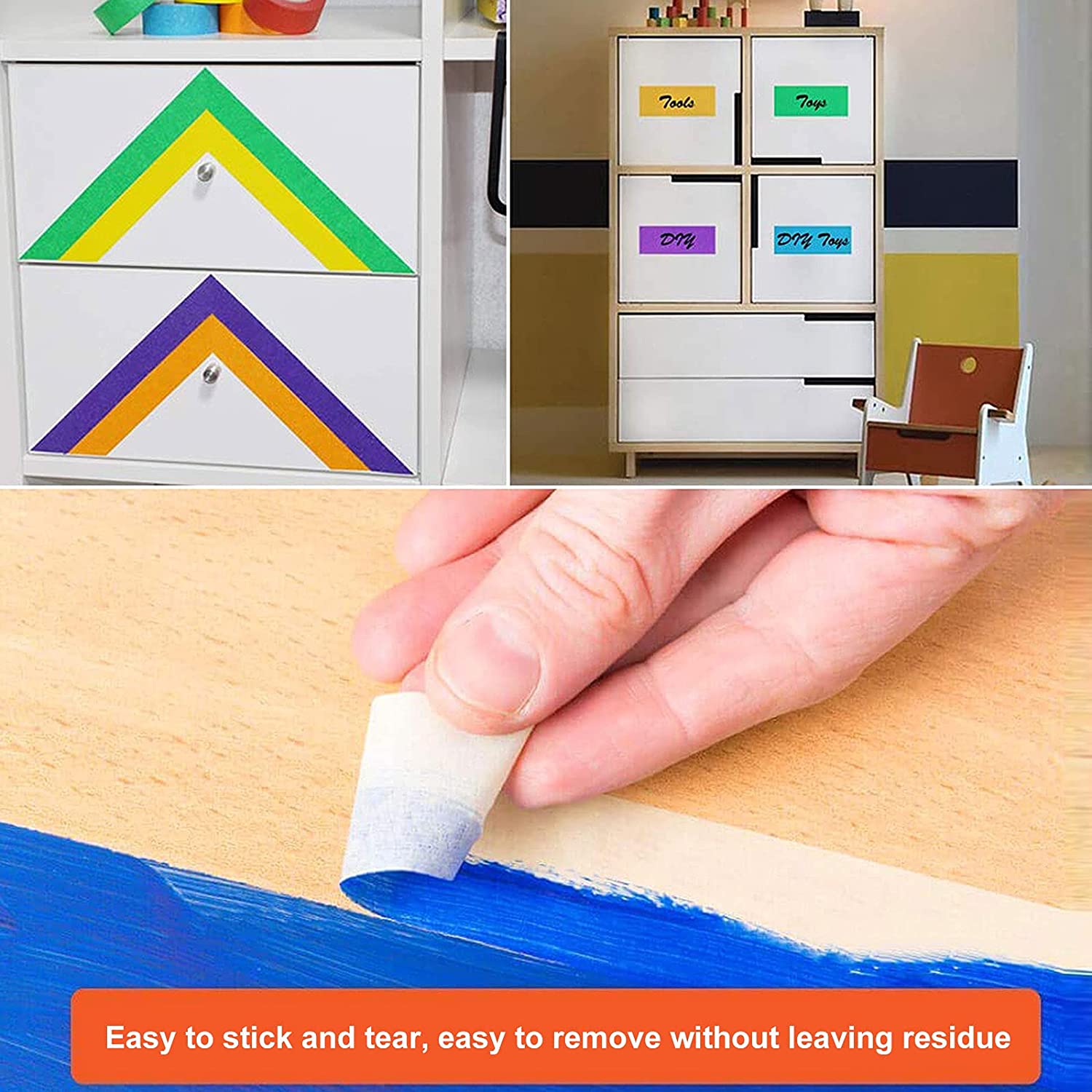 Clean Removal With No Residue 6 Pack Multi Color Painters Masking Tape 1"x60 Yards,Blue Tape Painter