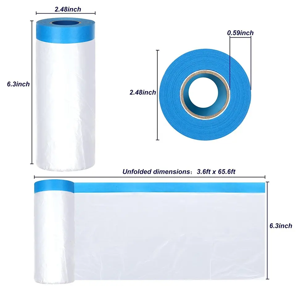 Factory Direct Supply UV Resistant Cloth Based Pre Taped Masking Film Plastic Covering for Car Painting