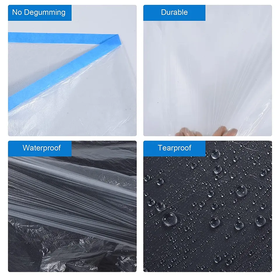 Factory Direct Supply UV Resistant Cloth Based Pre Taped Masking Film Plastic Covering for Car Painting