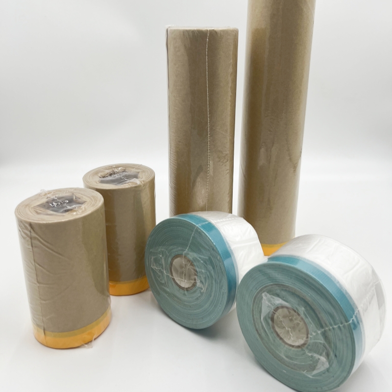 Disposable Spray High Temperature Kraft Tape Pre Taped Kraft Masking Film for Car Painting