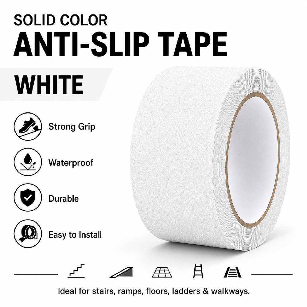Solid White Anti-Slip Tape – Waterproof Non-Slip Grip Roll for Floors, Steps & Ramps