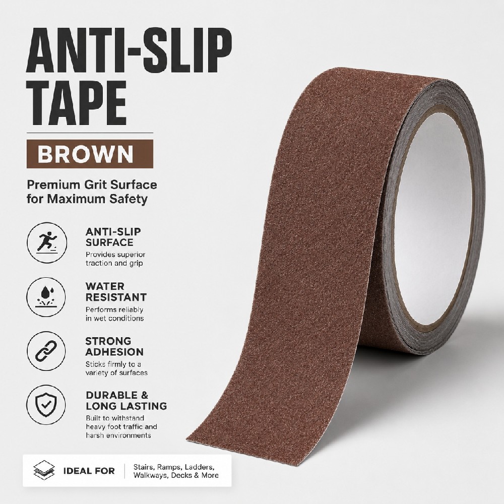 Brown Anti-Slip Tape – Heavy Duty Waterproof Grip Tape for Stairs, Ramps, Decks & Walkways