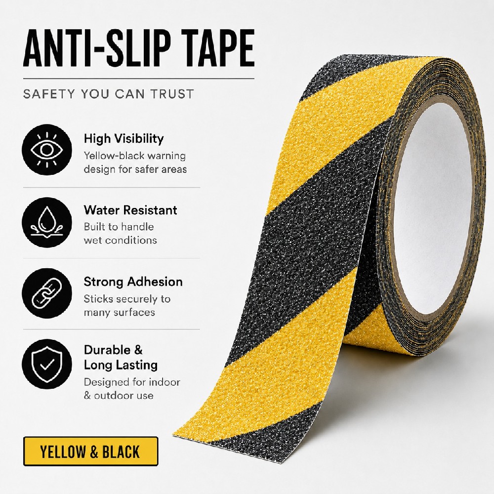 Yellow Black Anti-Slip Tape – High Visibility Safety Grip Tape for Stairs, Ramps & Walkways