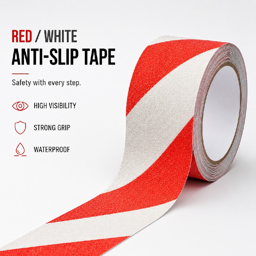 Red White Anti-Slip Tape – High Visibility Waterproof Grip Tape for Stairs, Ramps & Walkways