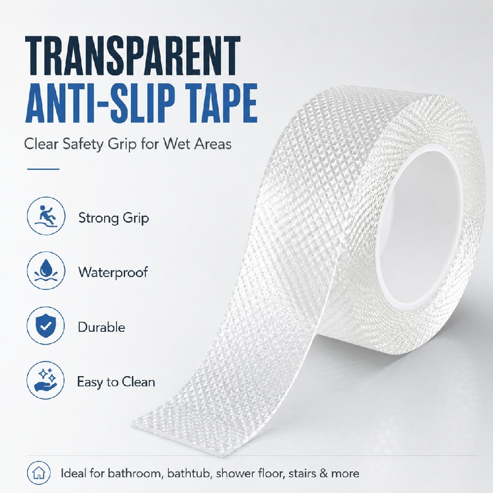 Transparent Anti-Slip Tape – Clear Waterproof Grip Tape for Bathroom, Bathtub, Shower Floor & Stairs