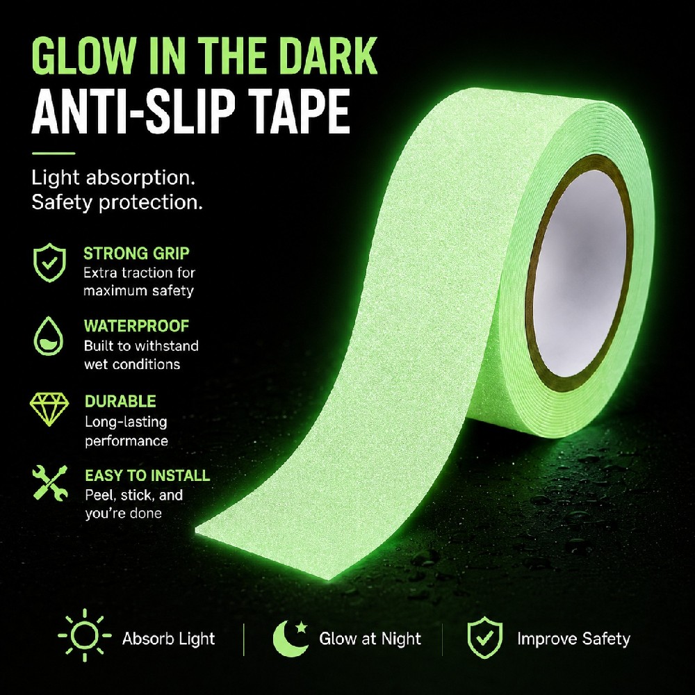 Glow in the Dark Anti-Slip Tape – Luminous Waterproof Grip Tape for Stairs, Ramps, Walkways & Emergency Routes
