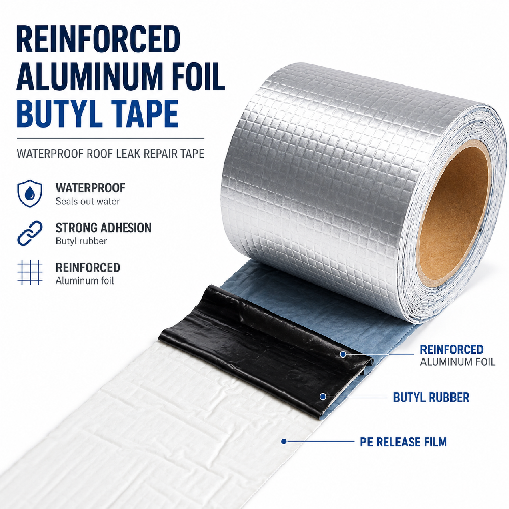 Reinforced Aluminum Foil Butyl Tape – Waterproof Roof Leak Repair Tape for Roof Seams, Flashing, Pipe Joints & Exterior Sealing