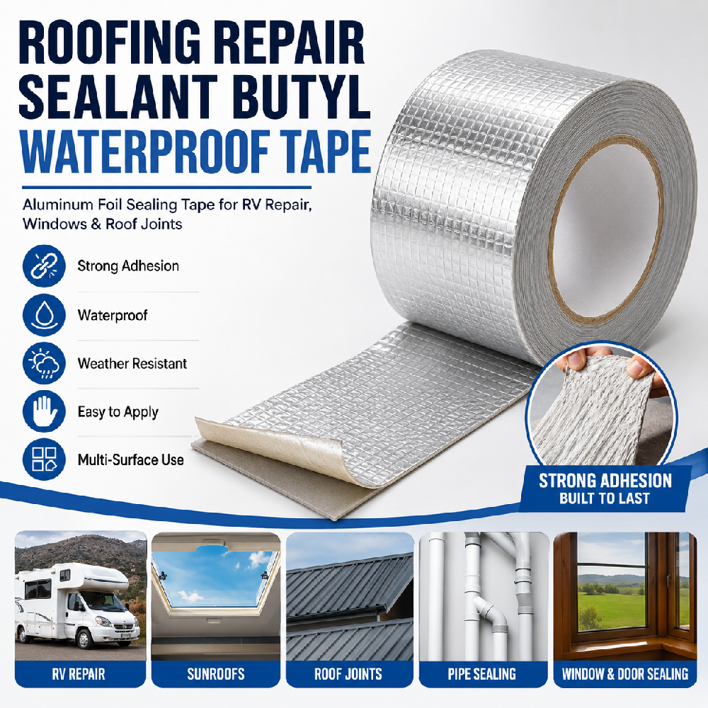 Roofing Repair Sealant Butyl Waterproof Tape – Aluminum Foil Sealing Tape for RV Roofs, Windows, Pipes & Roof Joints