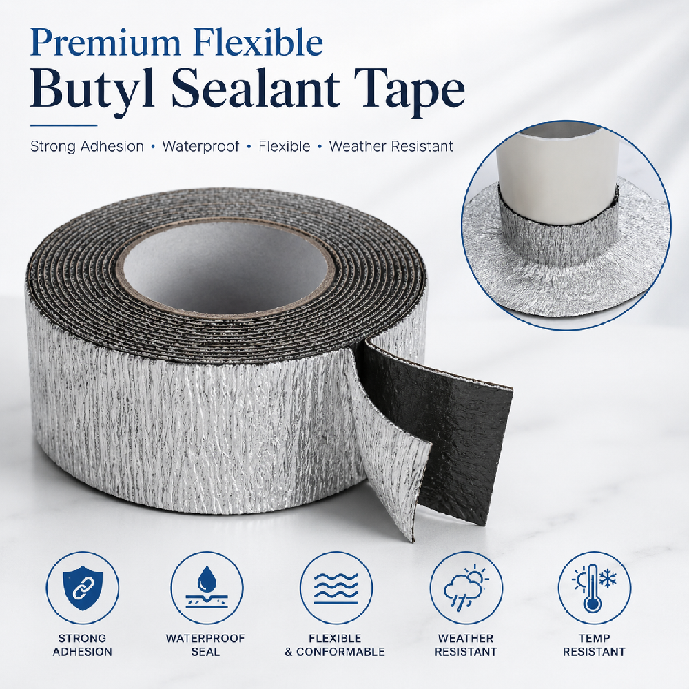 Premium Flexible Butyl Sealant Tape – Waterproof Pipe Flashing Seal Tape for Roofs, Vents, Skylights, Gutters & Joints